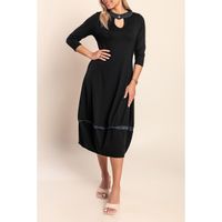Midikleid Mit 3/4-Arm, Schwarz