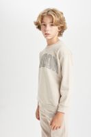 DEFACTO Boy Oversize Wide Pattern Crew Neck Thick School Sweatshirt