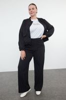 Trendyol Curve Black Striped Elastic Waist Plus Size Woven Trousers