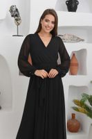 Carmen Black Chiffon Double Breasted Long Evening Dress