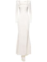 Studded Silk Satin Long Evening Dress
