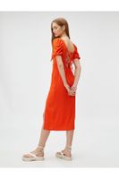Koton Square Neckline léggömb ujjú hasított midi ruha