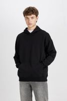 DEFACTO Oversize Wide Pattern Hooded Pocket Basic Plain Sweatshirt