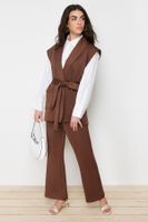 Trendyol Brown Belted Diver/Scuba Vest Pants Knitted Bottom Top Set