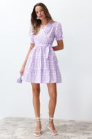 Trendyol Lilac Ethnic Pattern Waist Open Mini Woven Mini Dress