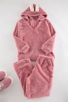 Trendyol Curve Pink Wellsoft/Plush Hooded Ear Detailed Knitted Pajama Set