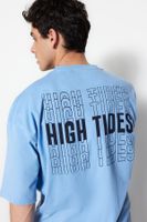 Trendyol Blue Oversize/Wide-Fit Text mintás rövid ujjú 100% pamut póló