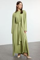 Trendyol Oil Green Belt Detailed Knitted Cardigan Dress Set