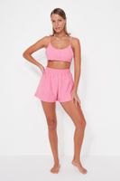 Trendyol Fuchsia Knitted Towel Blouse Shorts Set