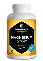 Magnesium-Citrat Kapseln hochdosiert & vegan, 2250 mg davon 360 mg elementares Magnesium pro Tagesdosis, 180 Kapseln, Made in DE | Vitamaze Sensilab