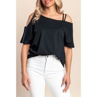 Locker Sitzendes Baumwoll-T-Shirt, Schwarz