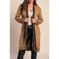 Strickjacke Mit Print, Camel/Schwarz