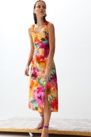 Trendyol Multicolored Floral A-line Square Collar Midi Woven Dress