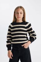 DEFACTO Girl's Standard Fit Striped Crew Neck Knitwear Sweater