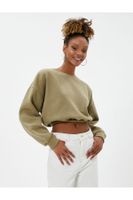 Koton Crop Sweatshirt Crew Neck Ribbed Waist Long Sleeve