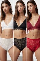 Trendyol Black-Multicolor 3-Pack Lace Openwork/Perforated Hipster Knitted Panties