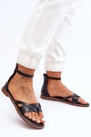 Czarne sandały damskie z zamkiem błyskawicznym