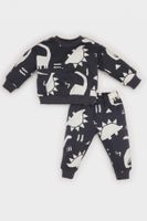 DEFACTO Baby Boy 2-Piece Set Dinosaur Printed Sweatshirt Elastic Waist Tracksuit Bottoms