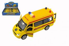 Auto ambulancie kov / plast 15cm na batérie so svetlom a zvukom na spätné natiahnutie