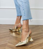 Gemre Golden sandals on geometric wedge Kokkes