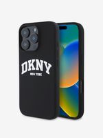 DKNY Liquid Silicone Arch Logo MagSafe Zadní Kryt pro iPhone 16 Pro Max Black Etui za telefon ljubičasta