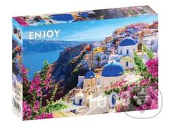 Santorini s květinami, Řecko - puzzle z kategorie Přírodní scenérie