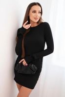 Kesi Włoski Dámské šaty z viskózy s nařasením a květinami na rukávech černá