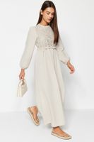 Trendyol Stone Guipure/Scallop Detailed Woven Dress