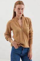 Bigdart 15880 Zippered Knitwear Cardigan - Biscuit