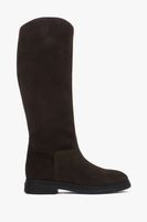 Estro: Ciemnobrązowe ocieplane kozaki damskie z włoskiego weluru naturalnego Premium