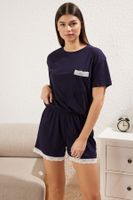 Trendyol Navy Blue Lace Detail Ribbed Knitted Pajama Set