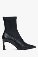 Estro: Czarne skórzane botki damskie z elastyczną cholewą na szpilce