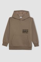 DEFACTO Boys Khaki Pocket Text Printed Hooded Thick School Sweatshirt