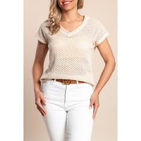 Baumwoll-T-Shirt Mit Spitze, Beige