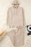 Trendyol Dark Beige Cotton Hooded Ribbed Knitted Pajama Set