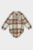 DEFACTO Baby Boy Newborn Shirt Collar Plaid Flannel Long Sleeve Snap Bodysuit