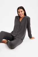 Trendyol Anthracite 100% Cotton Shirt-Jogger Knitted Pajama Set