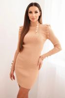 Kesi Přiléhavé svetrové šaty s knoflíky béžové barvy