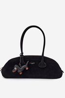 Flora&amp;Co Baguette Bag z czarnego zamszu