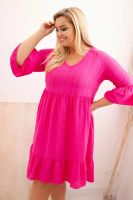 Kesi Włoski Sukienka damska Plus Size wiskozowa z ażurowym zdobieniem fuksja