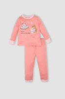 DEFACTO Baby Girl Pajama Set Crew Neck Printed Long Sleeve Top Elastic Waist Bottom