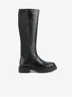 Black women's boots with leather details Geox Iridea - Women's