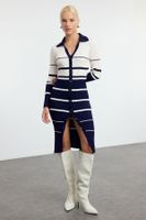 Trendyol Navy Blue Midi Knit Color Block Striped Dress