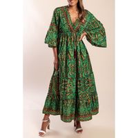 Langes Kleid Mit Print, Grün
