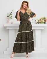 Resti Czarna rozkloszowana damska sukienka maxi w kwiaty - Odzież