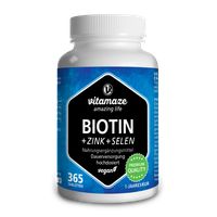 Vitamaze Biotin hochdosiert 10.000 mcg + Selen + Zink für Haarwuchs, Haut & Nägel - Der VERGLEICHSSIEGER - 365 vegane Tabletten für 1 Jahr | Sensilab