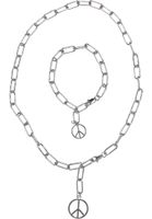 Y Chain Peace Necklace and Bracelet - Silver Color