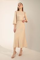Lafaba Women's Ecru Long Balloon Sleeve Engagement Dress