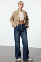 Trendyol Blue Pleated Comfort High Waist Wide Leg Jeans