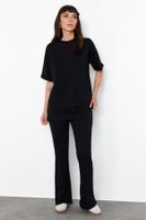 Trendyol Black 100% Cotton Oversize Pattern Spanish Leg Knitted T-shirt/Pants Bottom-Top Set